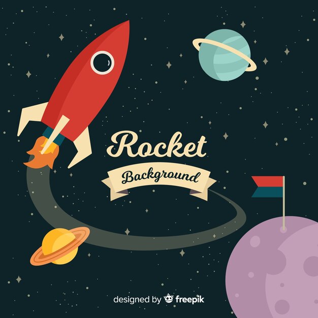 Cohete espacial clásico con diseño plano