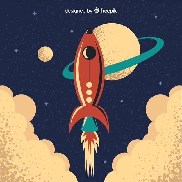Cohete espacial clásico con estilo vintage