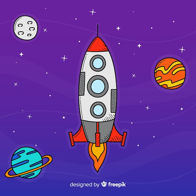 Cohete espacial moderno dibujado a mano