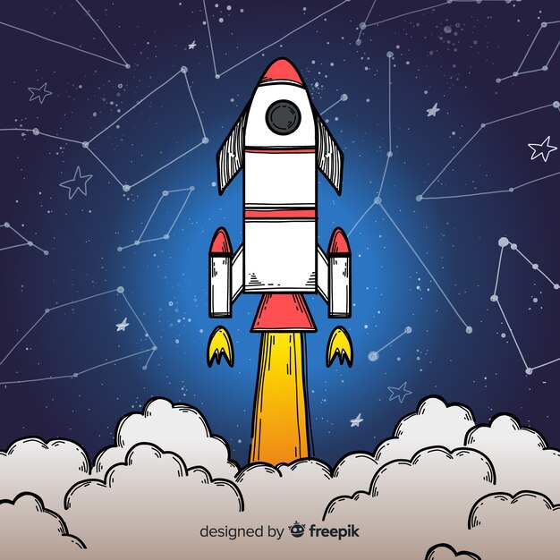 Cohete espacial moderno dibujado a mano