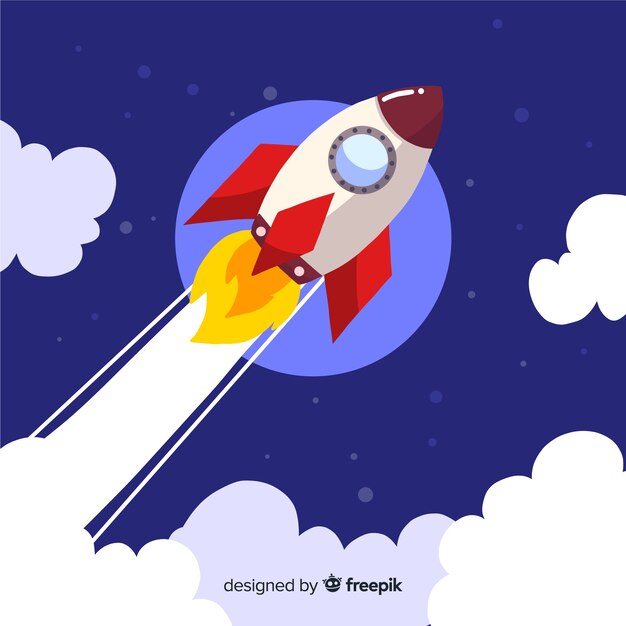 Cohete espacial moderno con diseño plano