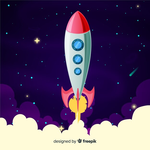 Cohete espacial moderno con diseño plano