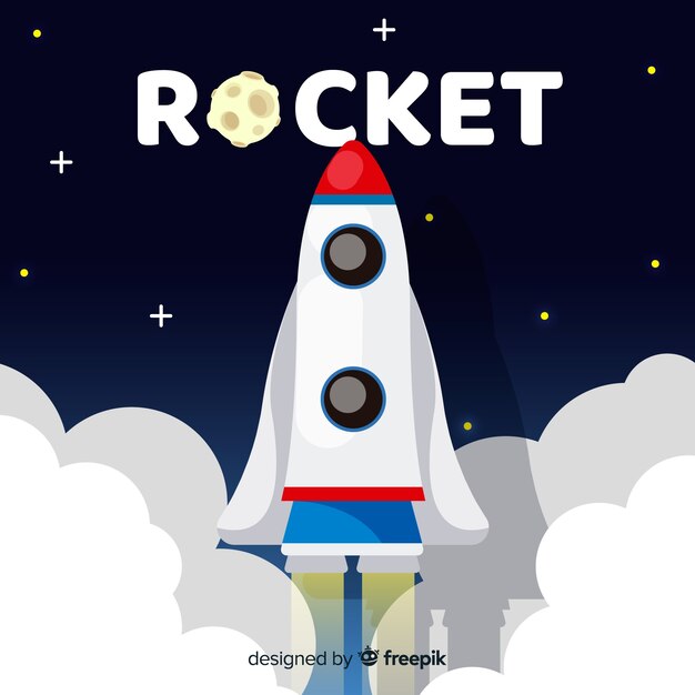 Cohete espacial moderno con diseño plano