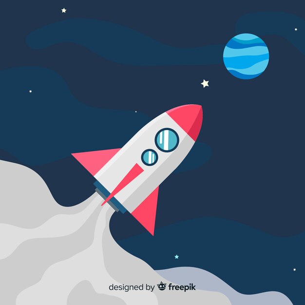 Cohete espacial moderno con diseño plano