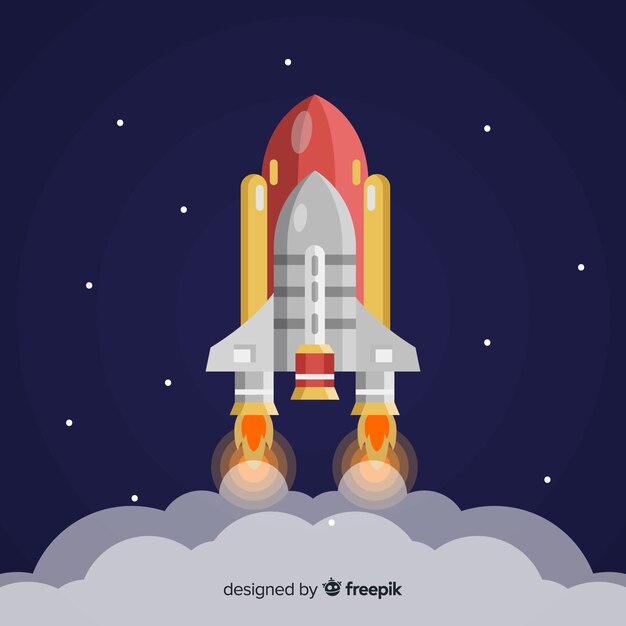 Cohete espacial moderno con diseño plano