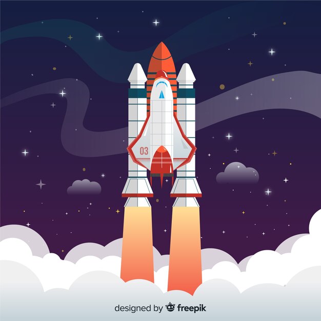 Cohete espacial moderno con diseño plano