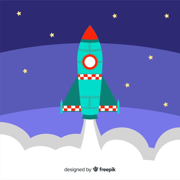 Cohete espacial moderno con diseño plano