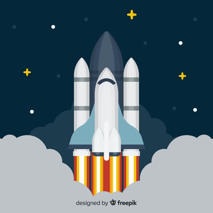 Vector gratuito cohete espacial moderno con diseño plano