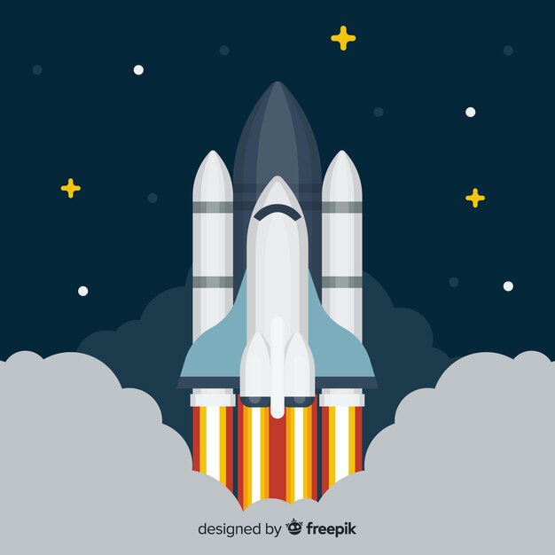 Cohete espacial moderno con diseño plano