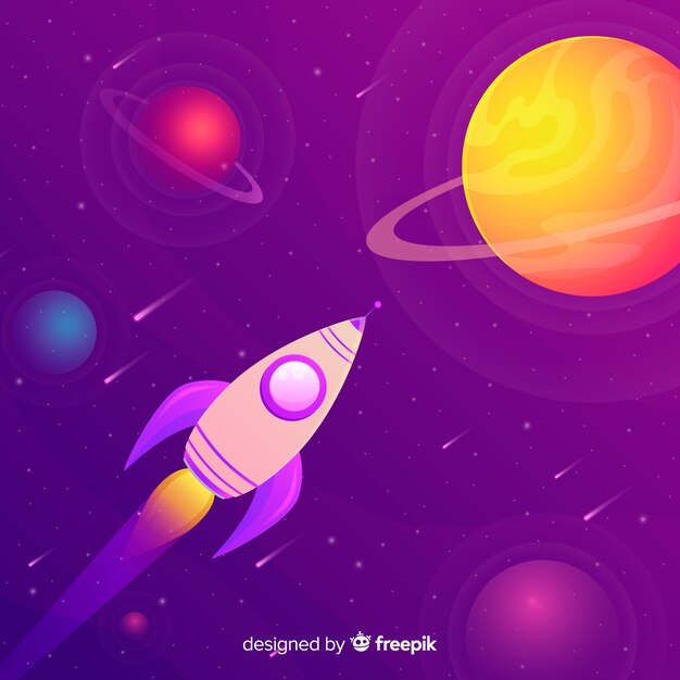 Cohete plano degradado viajando por la galaxia