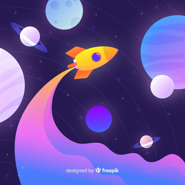 Cohete plano degradado viajando por la galaxia