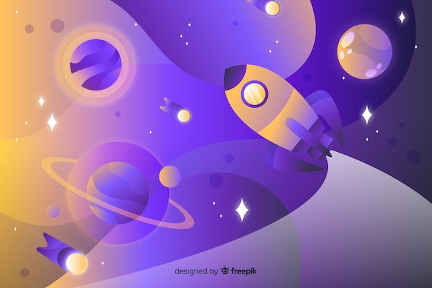 Cohete plano degradado viajando por la galaxia