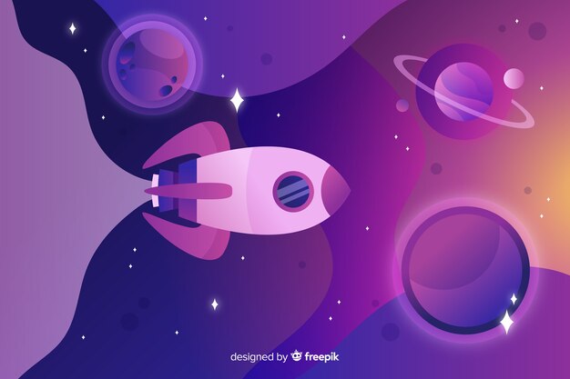 Cohete plano degradado viajando por la galaxia