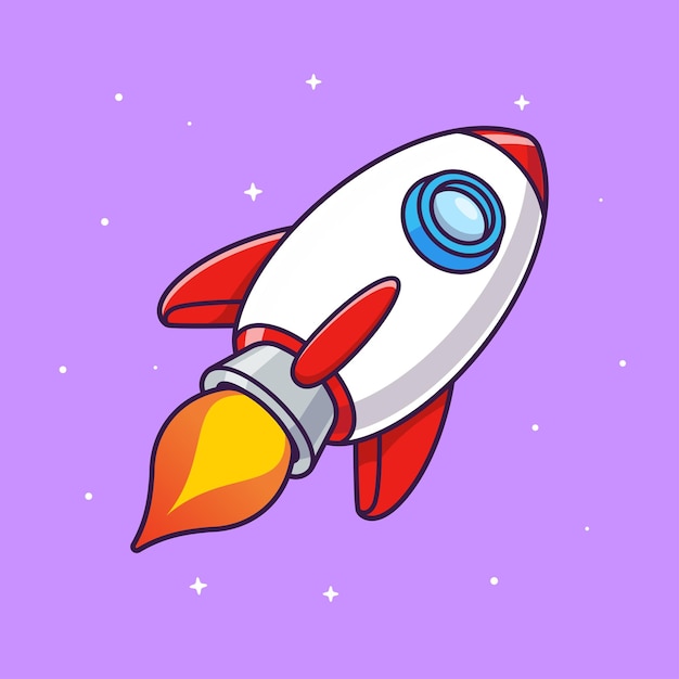 Cohete volando en el espacio Ilustración de icono de vector de dibujos animados. Concepto de icono de ciencia tecnología aislado