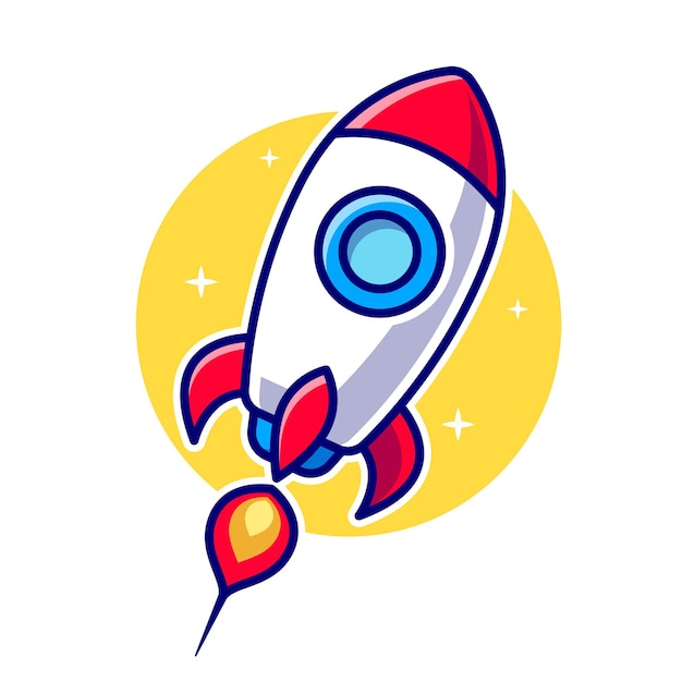 Cohete volando a la luna Dibujos animados Vector Icono Ilustración Tecnología Transporte Icono aislado