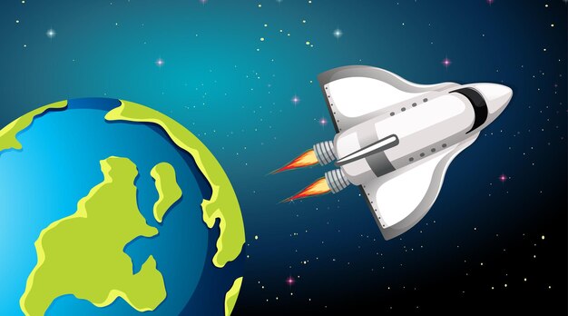 Cohete volando más allá de la tierra
