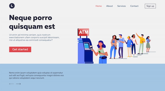 Vector gratuito cola de personas de pie para usar cajeros automáticos