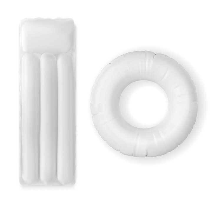 Vector gratuito colchón de agua inflable y anillo para piscina, vista superior