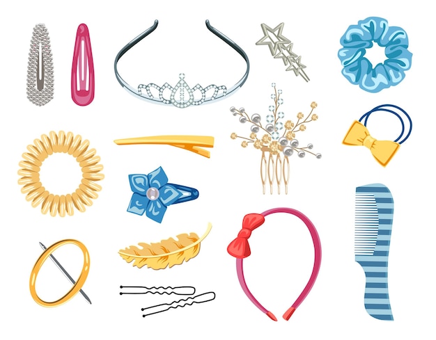 Colección de accesorios para el cabello de las mujeres ilustración vectorial