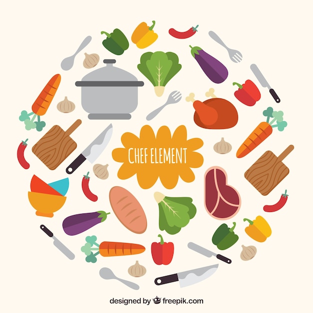 Colección de accesorios de cocina e ingredientes 