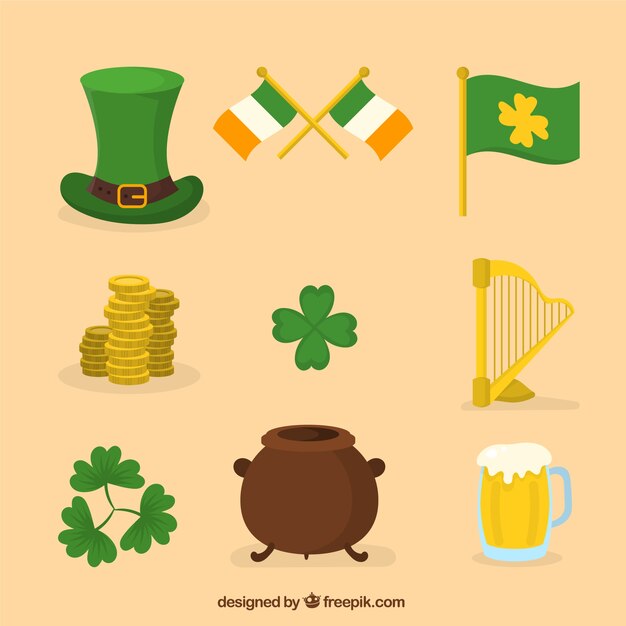 Colección de accesorios tradicionales del día de san patricio