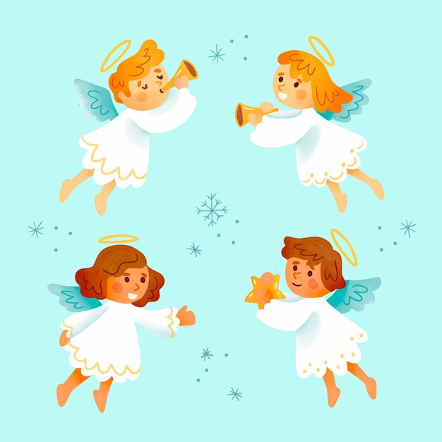 Colección acuarela angel navideño