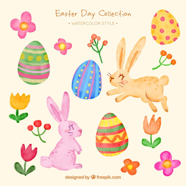Colección de acuarela de artículos de pascua