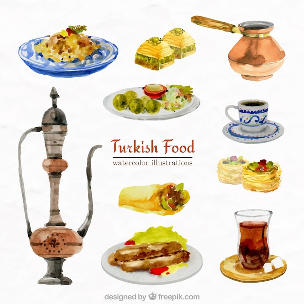 Colección de la acuarela comida árabe