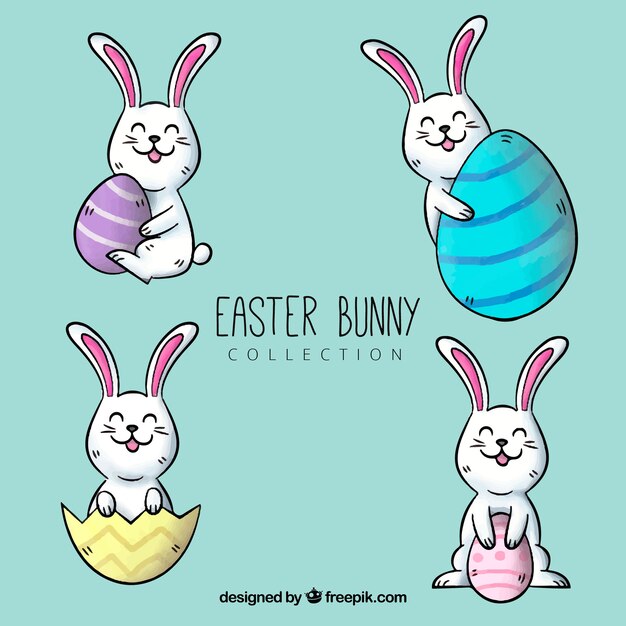 Colección de acuarela de conejo de pascua