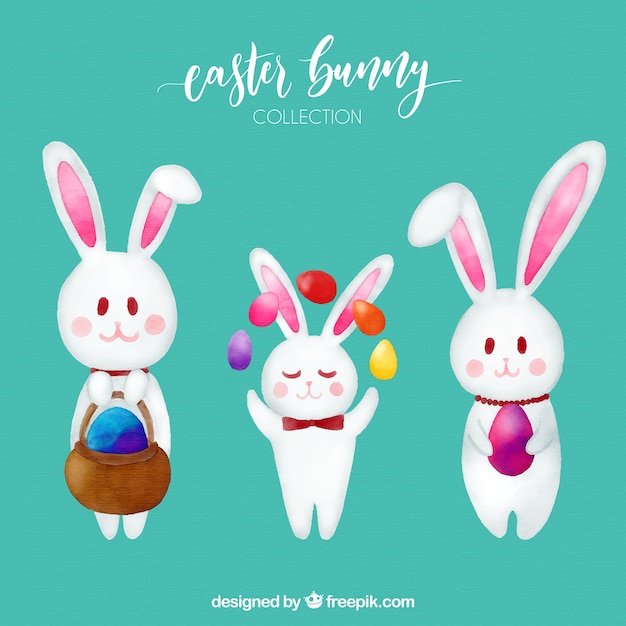 Colección de acuarela de conejo de pascua