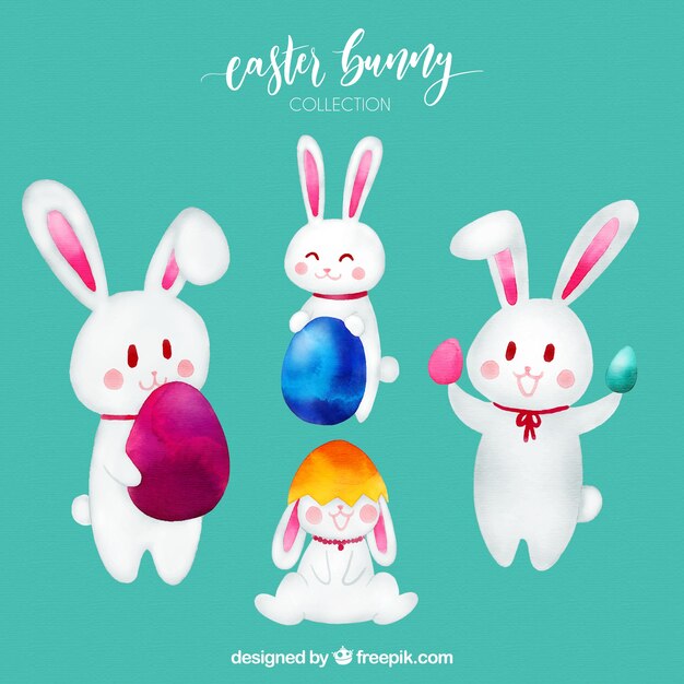 Colección de acuarela de conejo de pascua