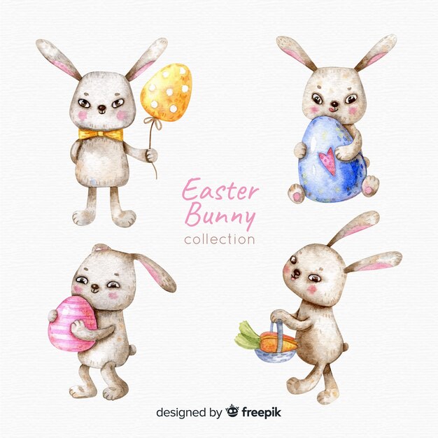 Colección de acuarela de conejo de pascua