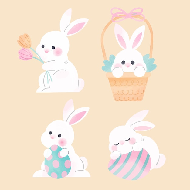 Colección de acuarela de conejo de pascua