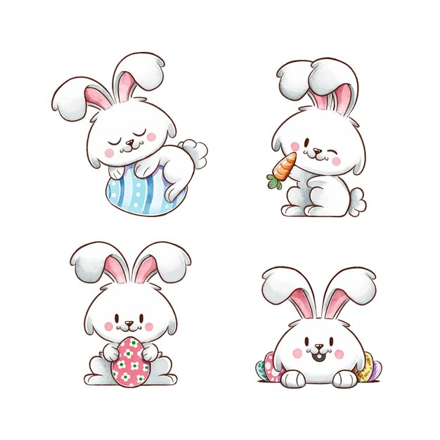 Colección de acuarela de conejo de pascua