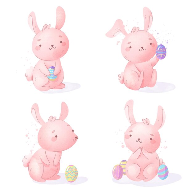 Colección de acuarela de conejo de pascua