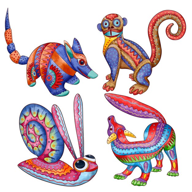 Colección acuarela dia de muertos alebrijes