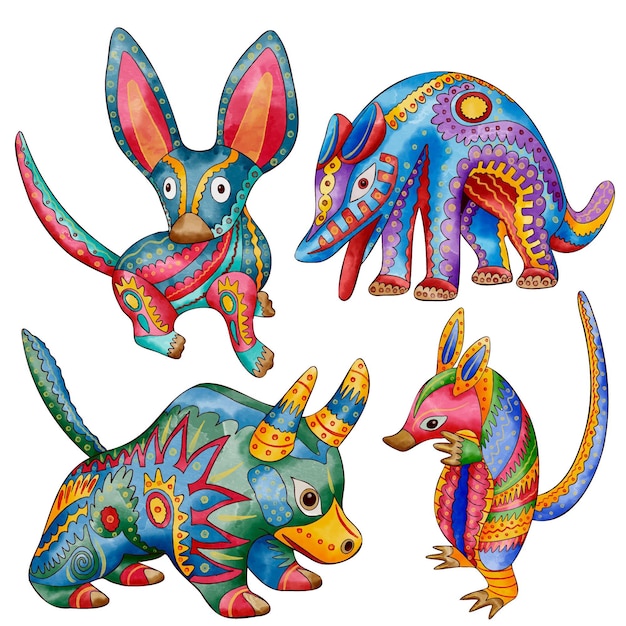 Colección acuarela dia de muertos alebrijes