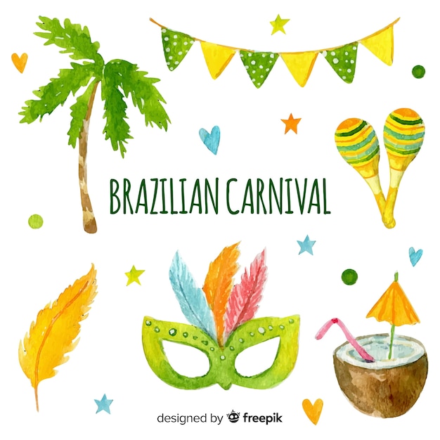 Vector gratuito colección de acuarela de elementos de carnaval brasileño