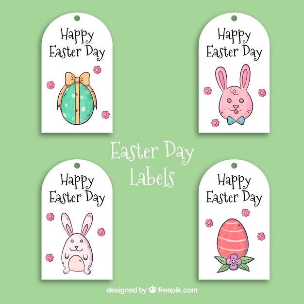 Colección de acuarela de etiquetas/insignias del día de pascua