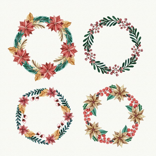Colección de acuarela flor de navidad y corona