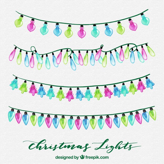 Colección de acuarela de luces de navidad