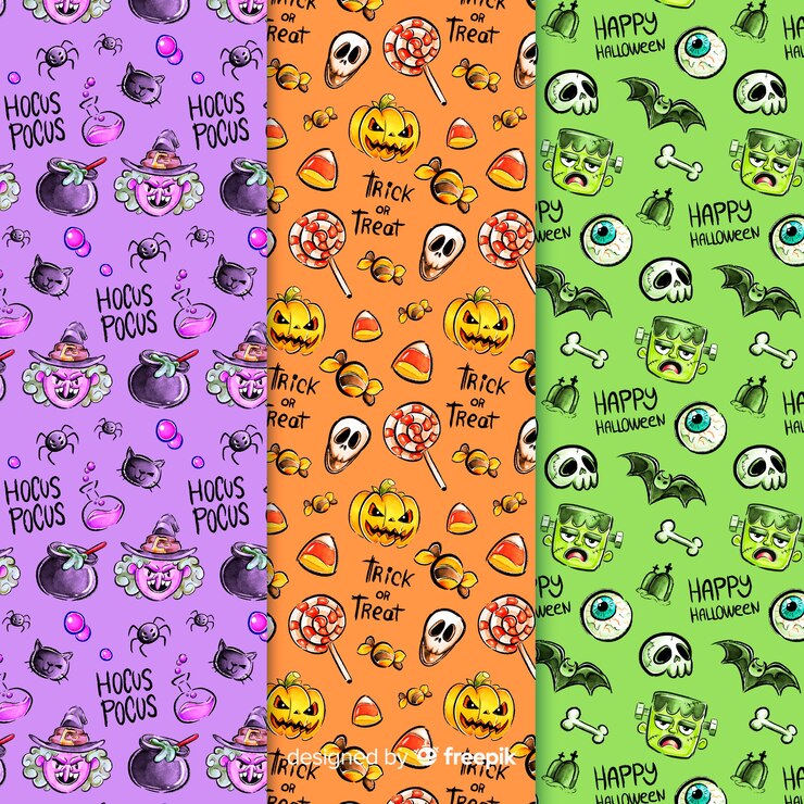 Vector gratuito colección de acuarela patrón de halloween