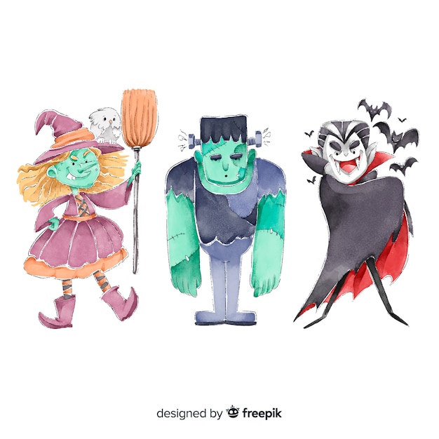 Colección de acuarela personajes de halloween