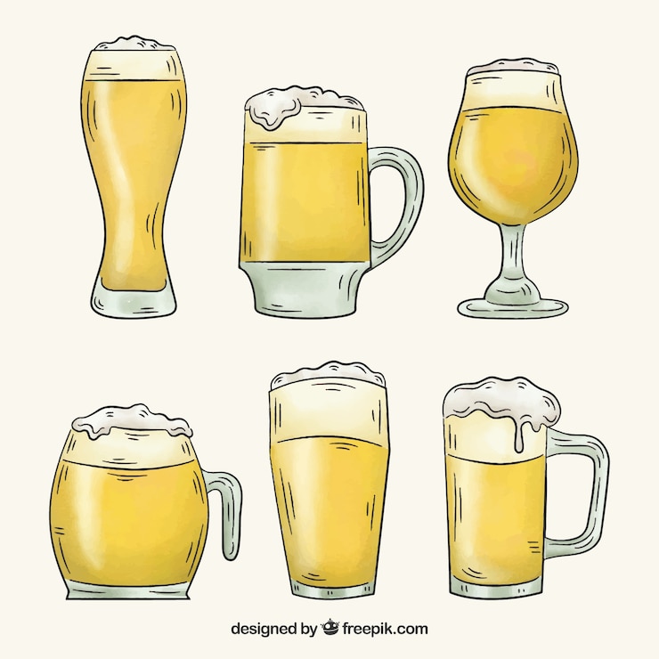 Vector gratuito colección de acuarela de vasos y jarras de cerveza