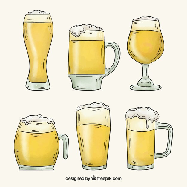 Colección de acuarela de vasos y jarras de cerveza