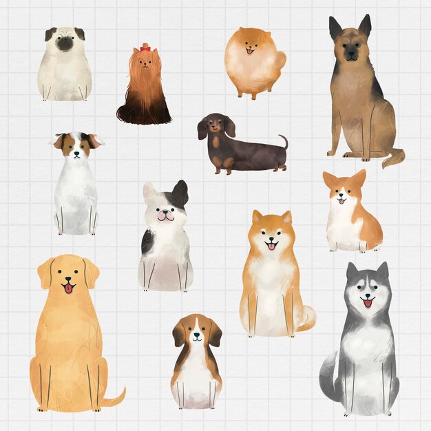Colección de acuarelas de perros amigables