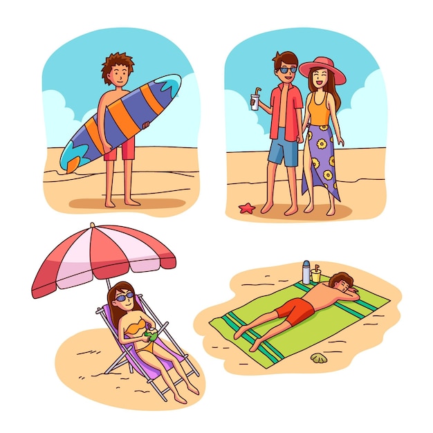 Vector gratuito colección de adolescentes en la playa