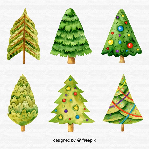 Colección adorable de árboles de navidad en acuarela