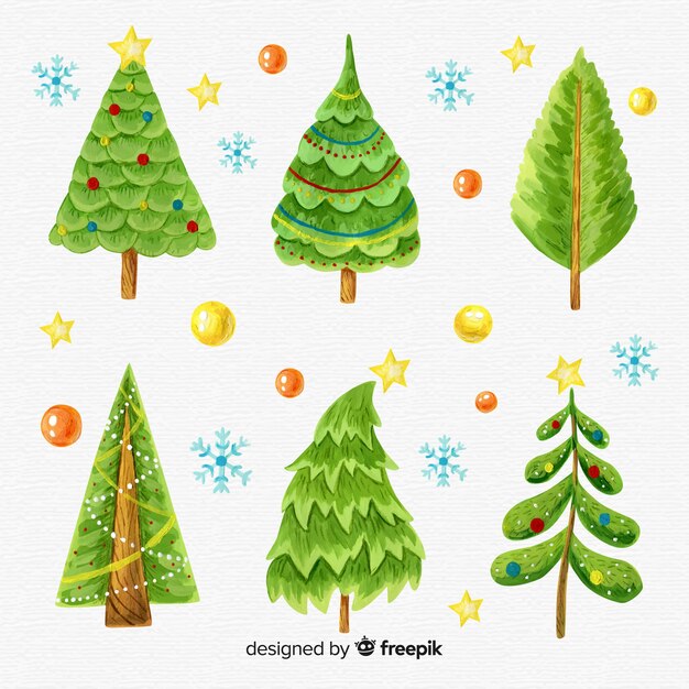 Colección adorable de árboles de navidad en acuarela