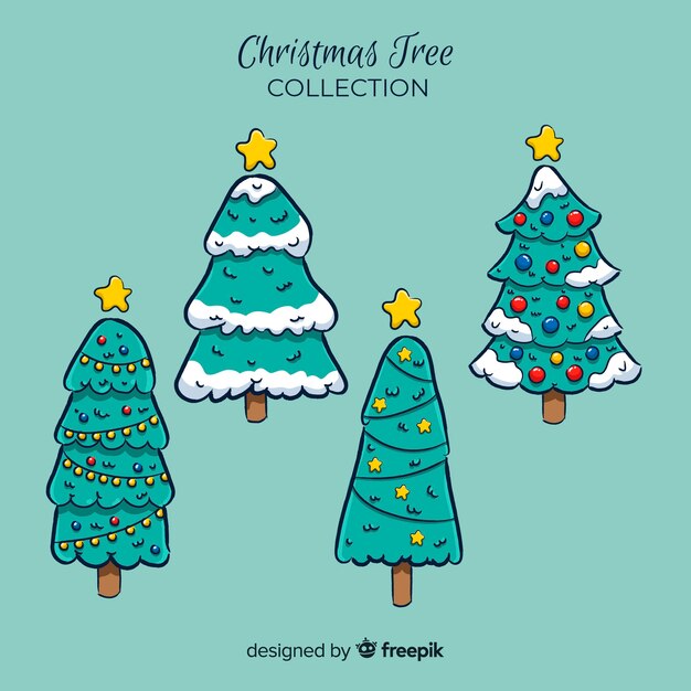 Colección adorable de árboles de navidad dibujados a mano